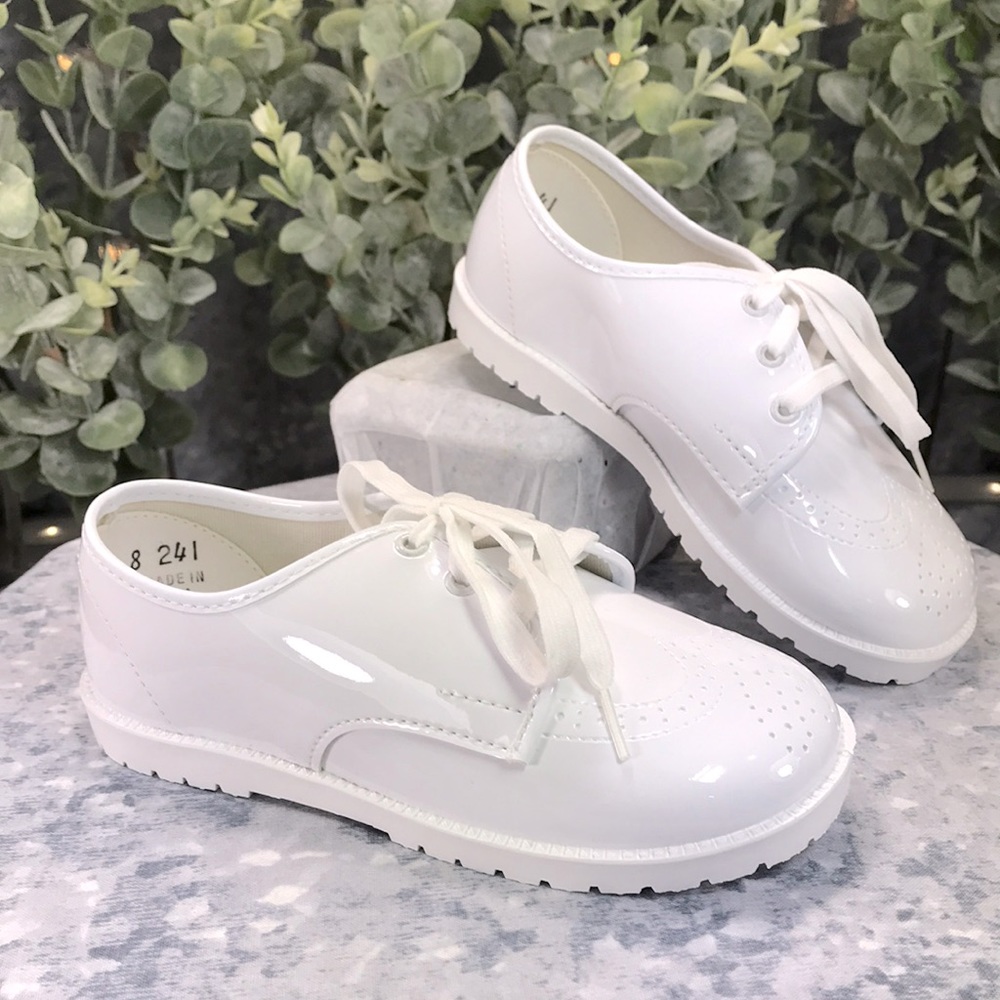Pitter Patter White Patent Saddle Oxford Style Dress Shoes Little Boys 8 ✨NWOT✨